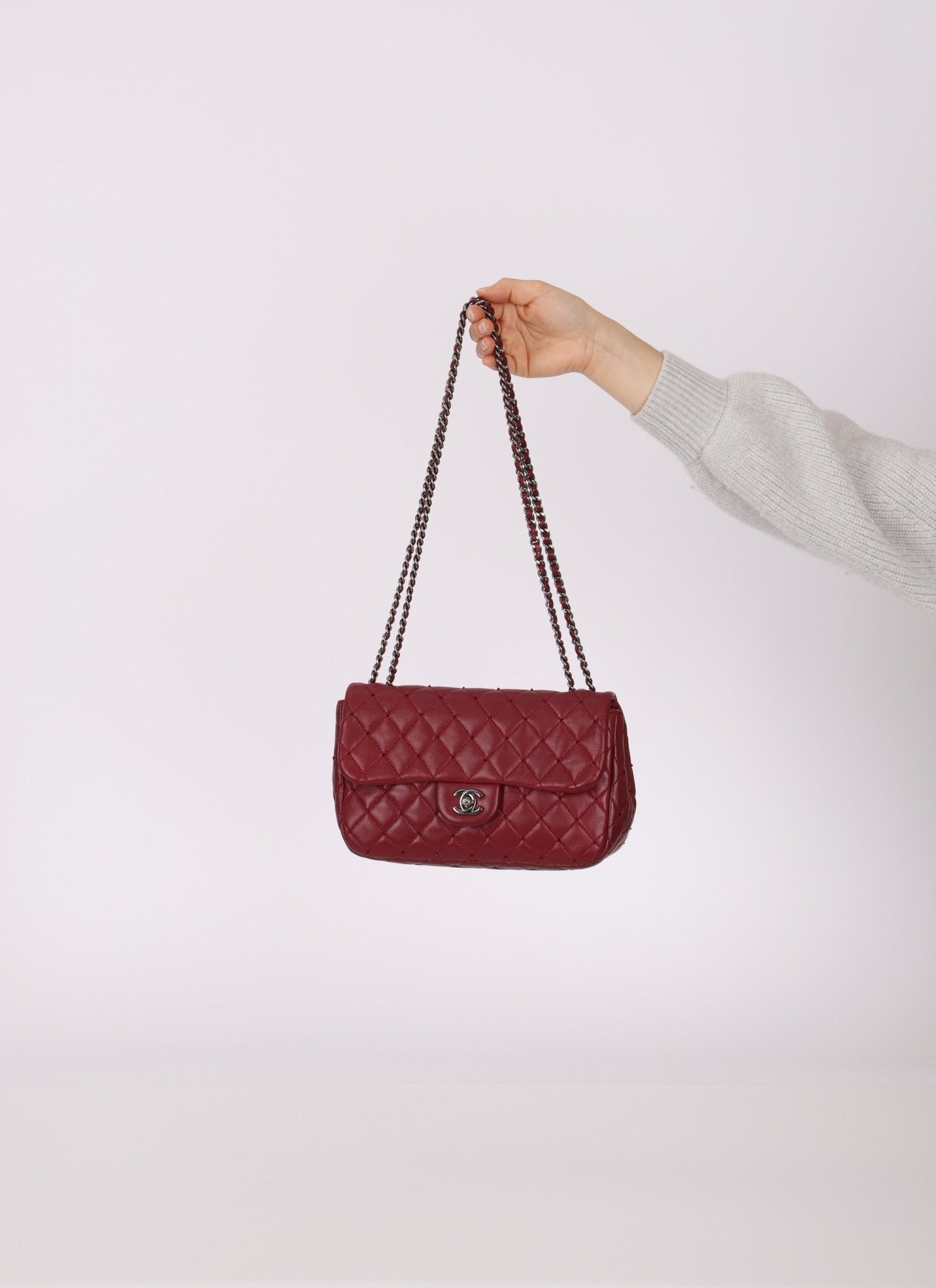 Ultra - Rare Chanel 2012 Bordeaux Beaded Lambskin Single Flap - FashioNica