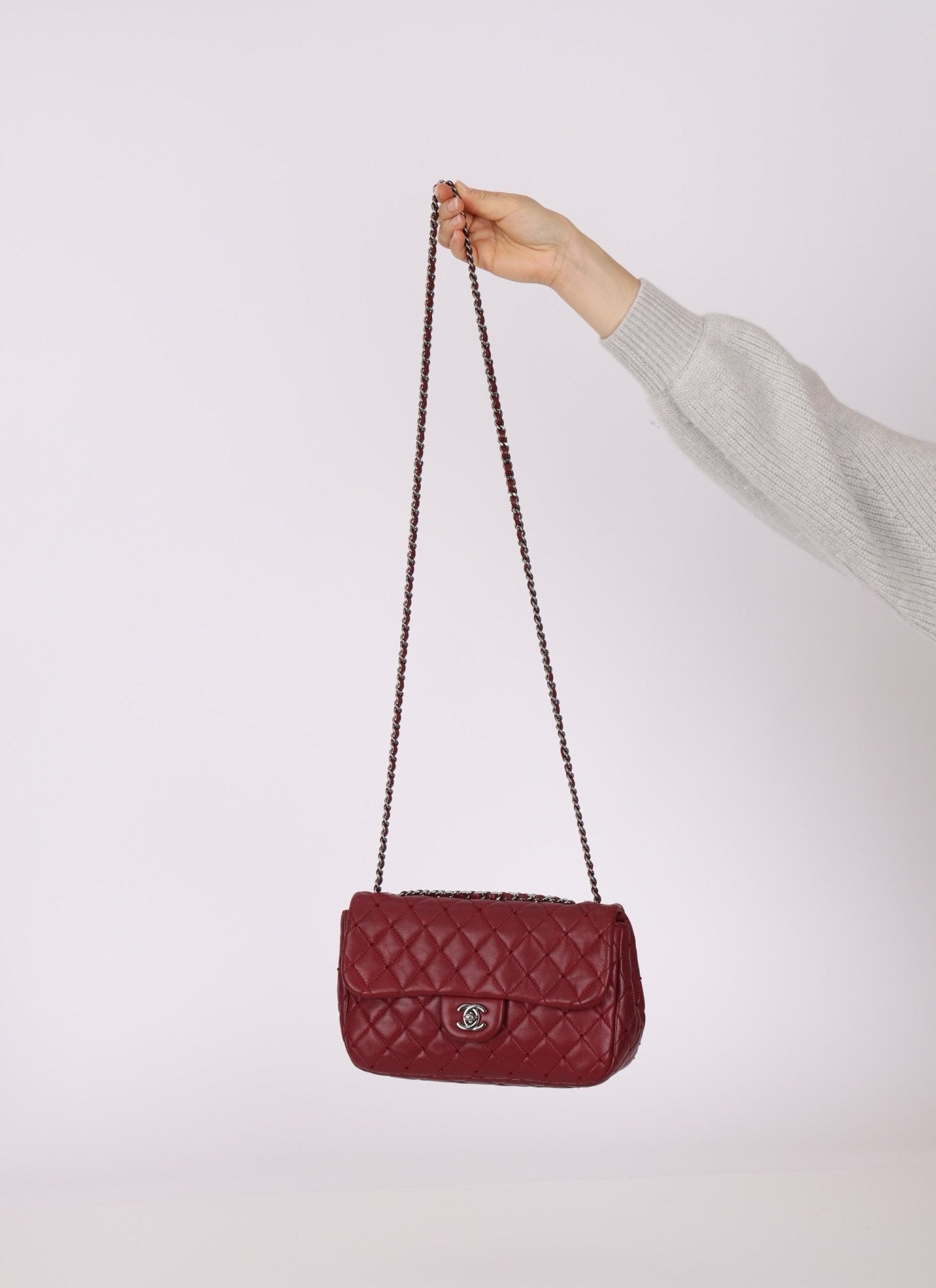 Ultra - Rare Chanel 2012 Bordeaux Beaded Lambskin Single Flap - FashioNica