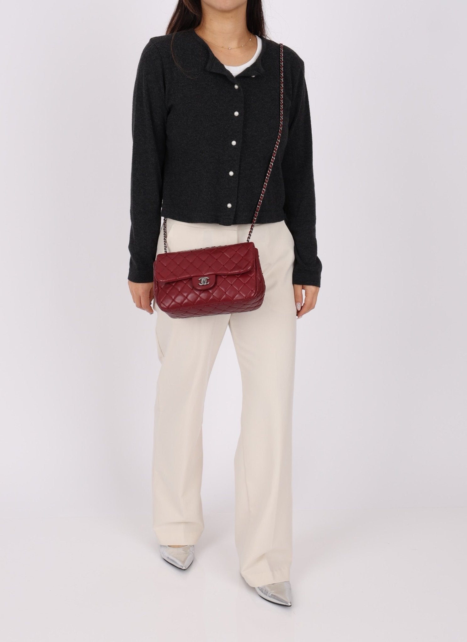 Ultra - Rare Chanel 2012 Bordeaux Beaded Lambskin Single Flap - FashioNica