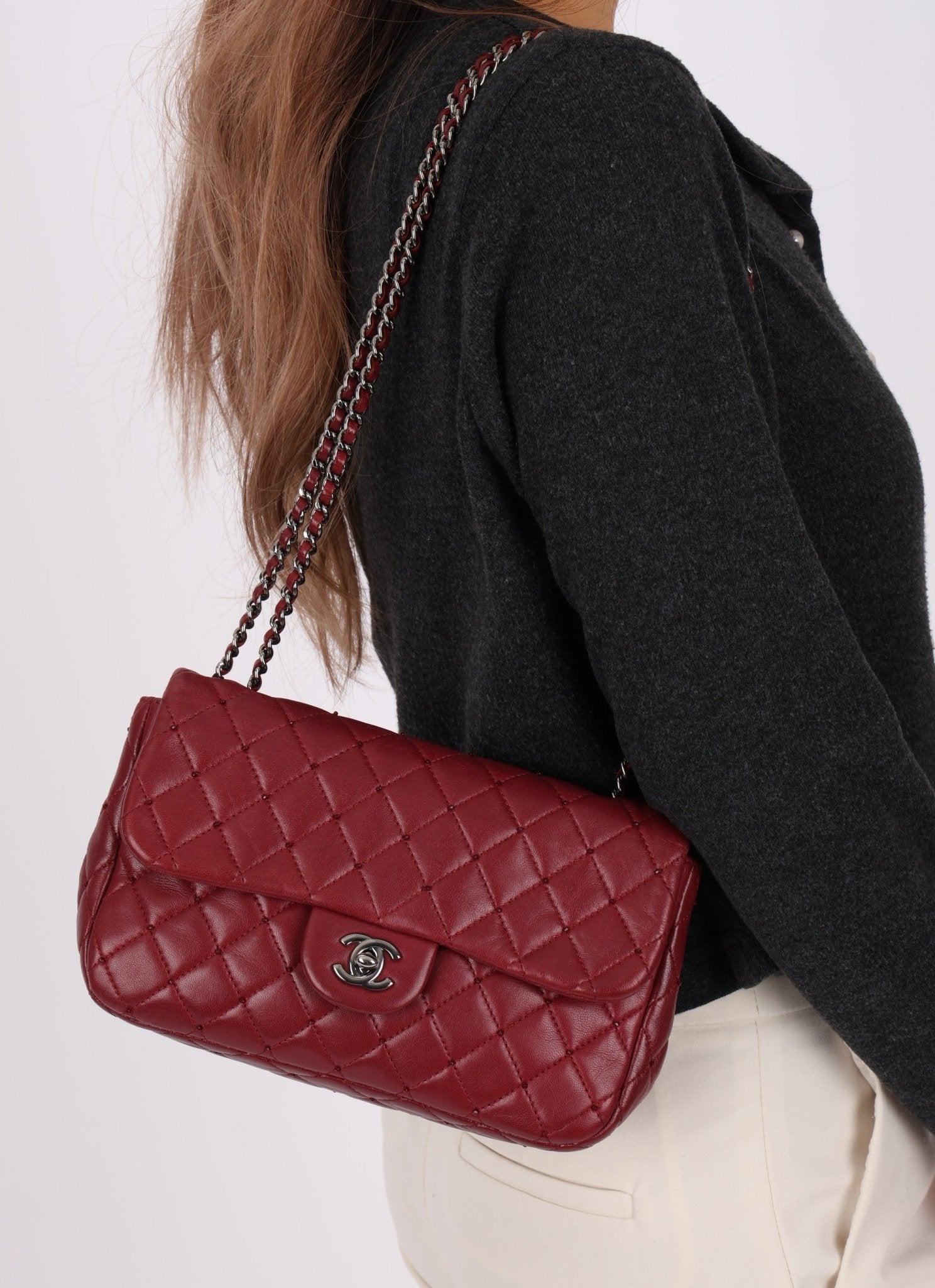 Ultra - Rare Chanel 2012 Bordeaux Beaded Lambskin Single Flap - FashioNica