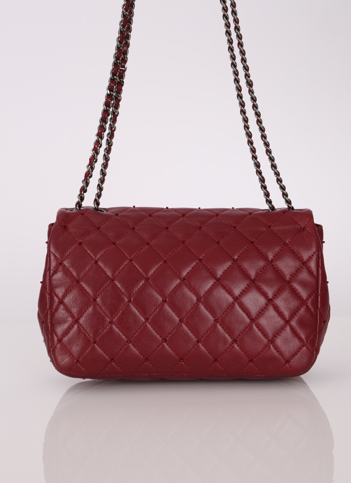 Ultra - Rare Chanel 2012 Bordeaux Beaded Lambskin Single Flap - FashioNica