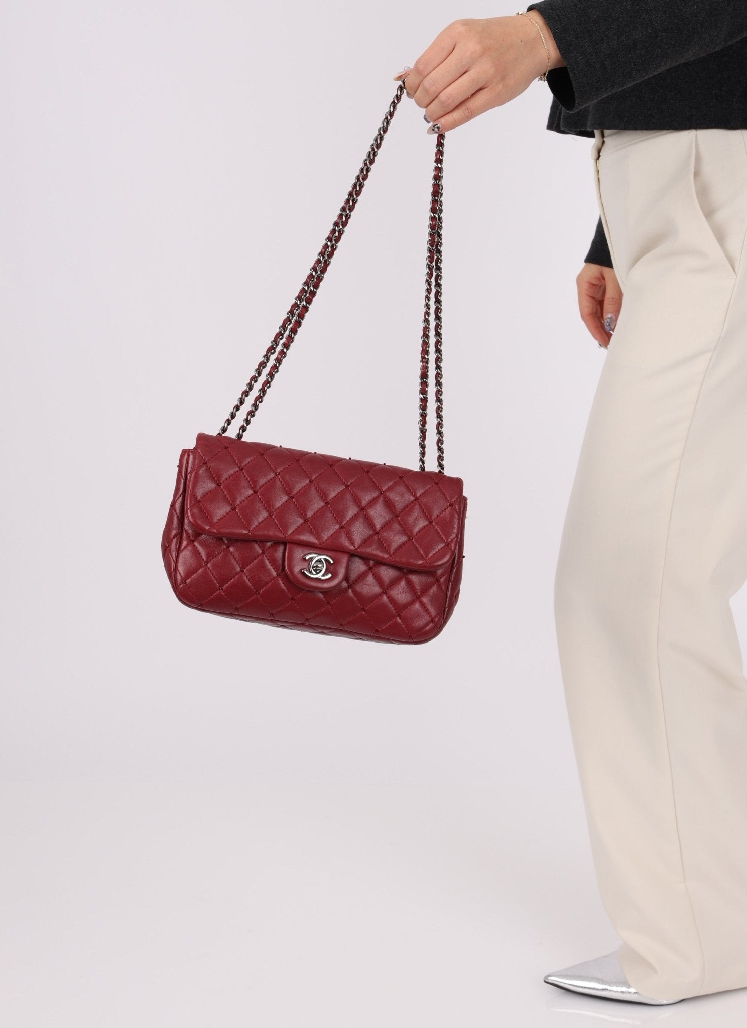 Ultra - Rare Chanel 2012 Bordeaux Beaded Lambskin Single Flap - FashioNica