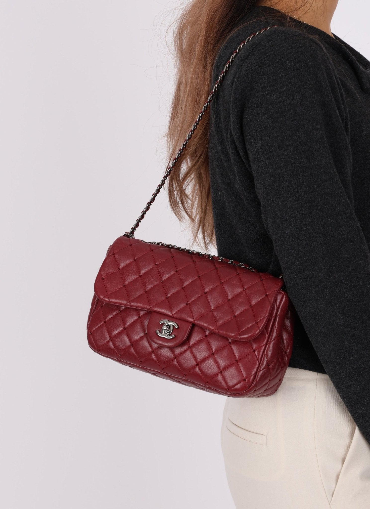 Ultra - Rare Chanel 2012 Bordeaux Beaded Lambskin Single Flap - FashioNica