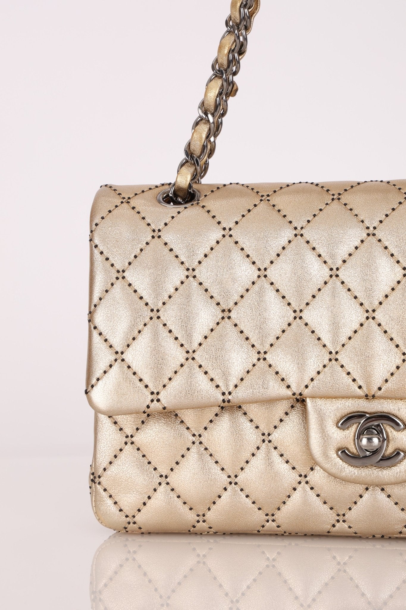 Ultra - Rare Chanel 2015 Metallic Gold Beaded Paris - Dubai Double Flap - FashioNica