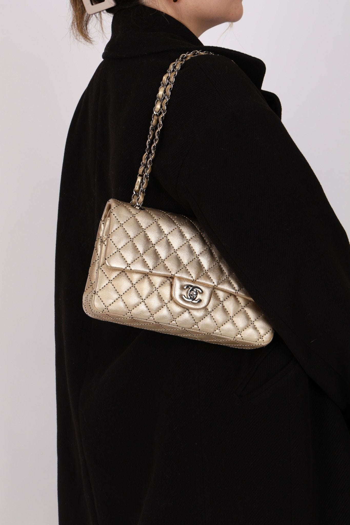 Ultra - Rare Chanel 2015 Metallic Gold Beaded Paris - Dubai Double Flap - FashioNica