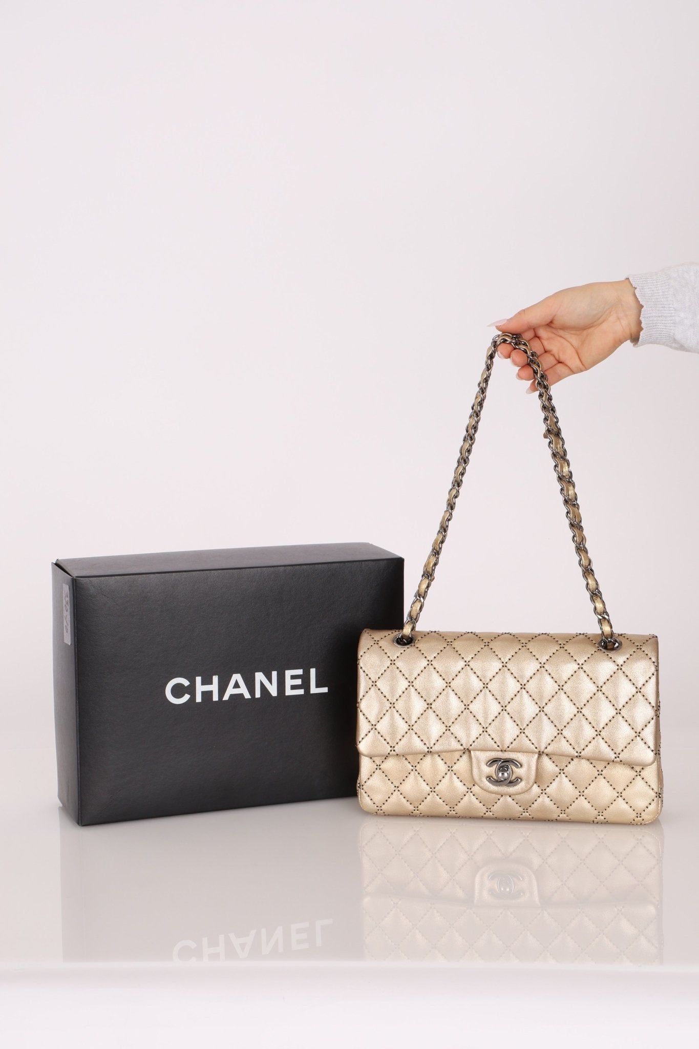 Ultra - Rare Chanel 2015 Metallic Gold Beaded Paris - Dubai Double Flap - FashioNica