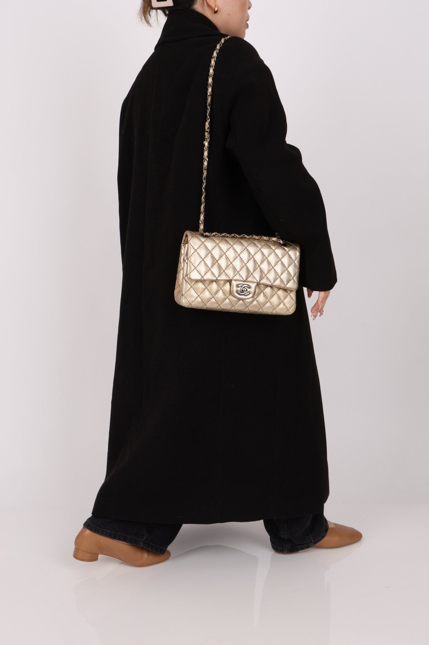 Ultra - Rare Chanel 2015 Metallic Gold Beaded Paris - Dubai Double Flap - FashioNica