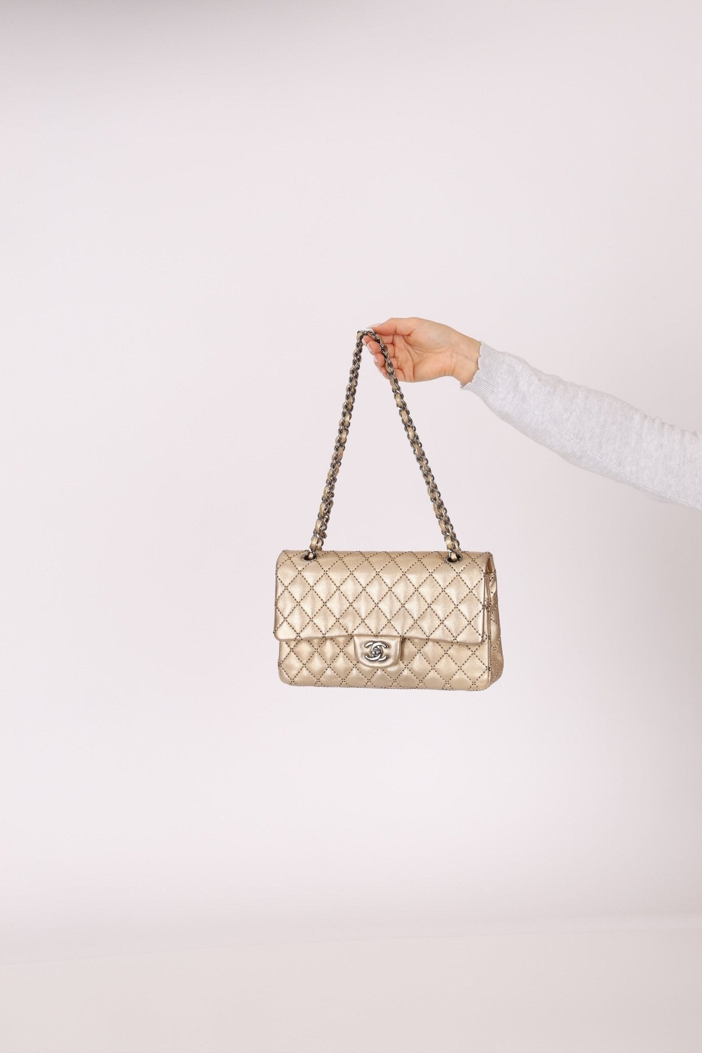 Ultra - Rare Chanel 2015 Metallic Gold Beaded Paris - Dubai Double Flap - FashioNica