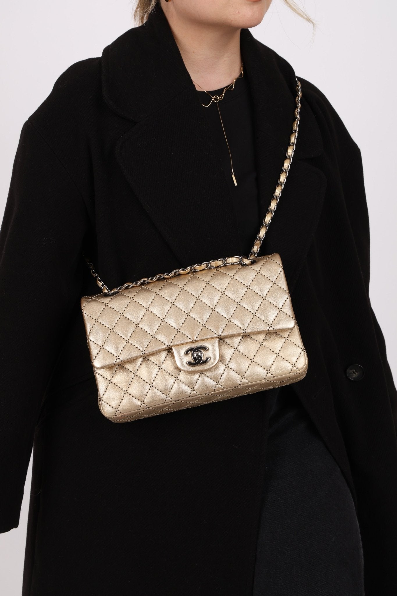 Ultra - Rare Chanel 2015 Metallic Gold Beaded Paris - Dubai Double Flap - FashioNica