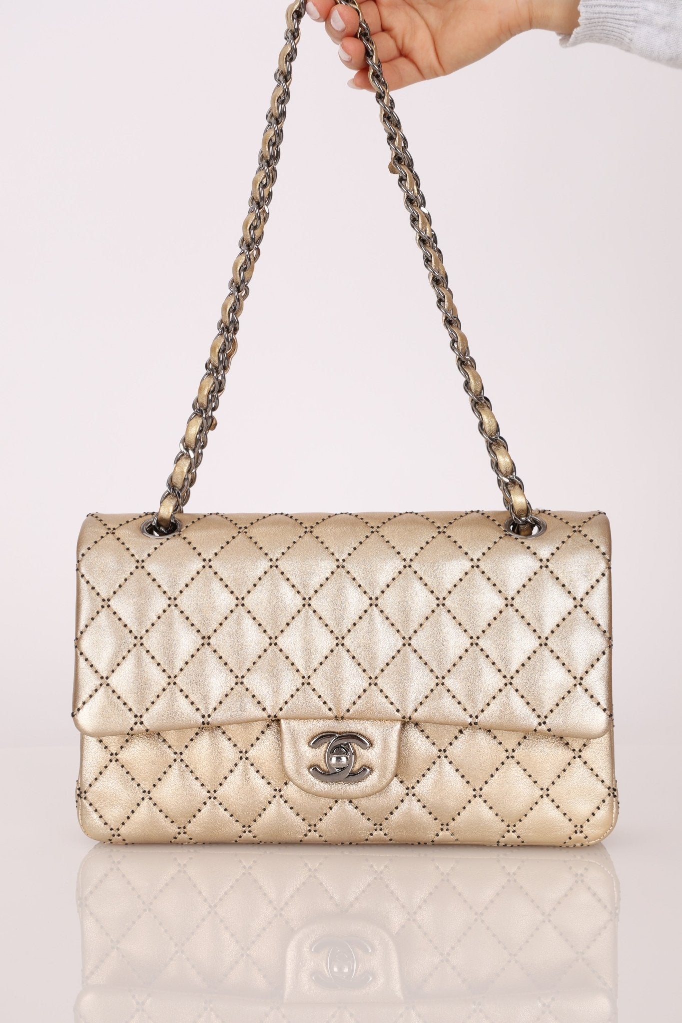 Ultra - Rare Chanel 2015 Metallic Gold Beaded Paris - Dubai Double Flap - FashioNica