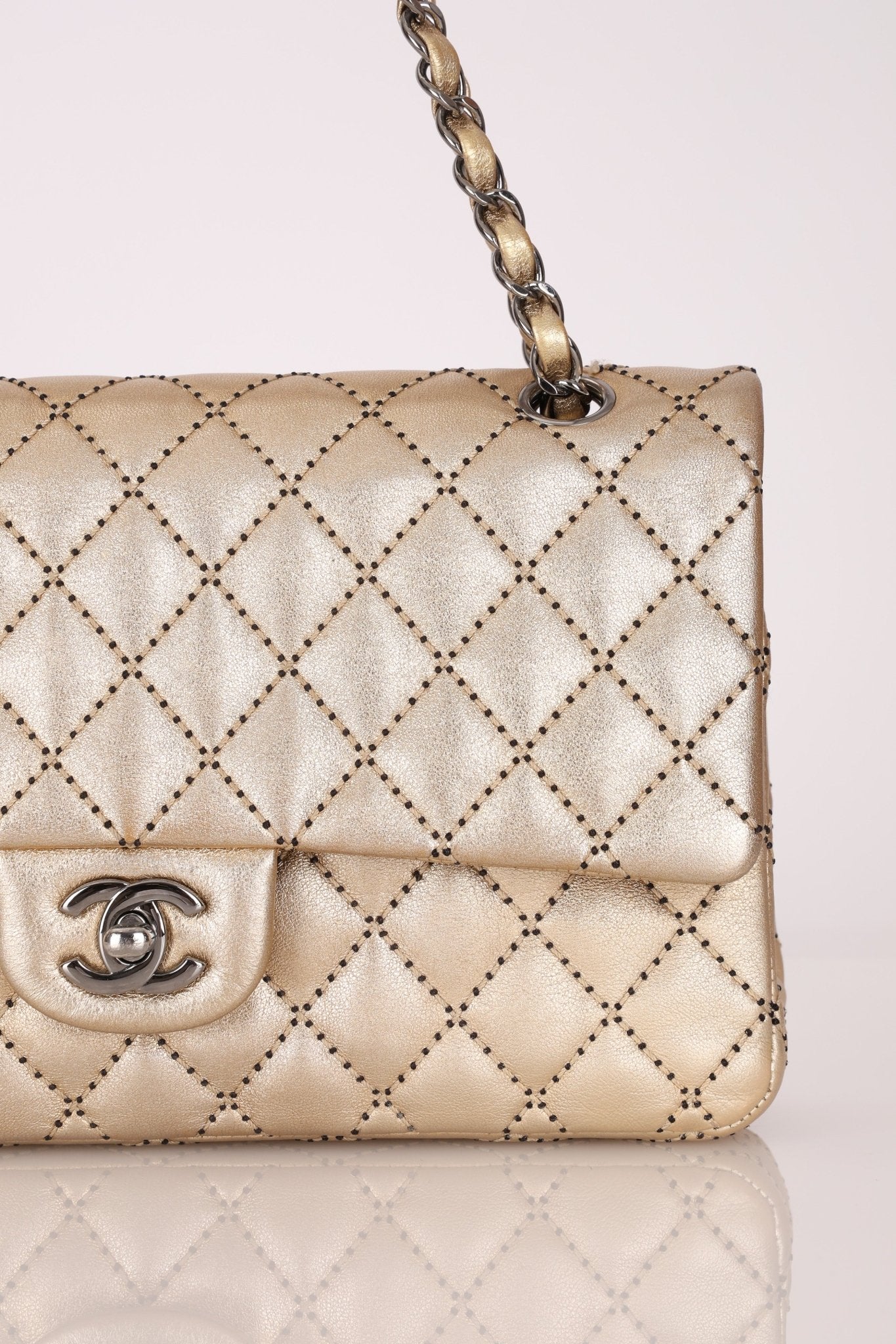 Ultra - Rare Chanel 2015 Metallic Gold Beaded Paris - Dubai Double Flap - FashioNica