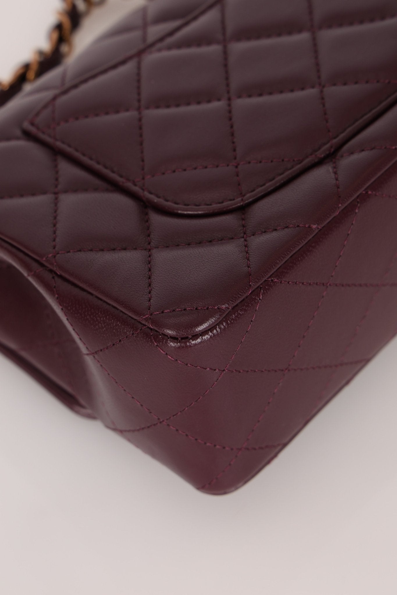 Ultra - Rare Chanel 2024 Bordeaux Lambskin Mini Rectangular Rose Gold Hardware Flap Bag - FashioNica