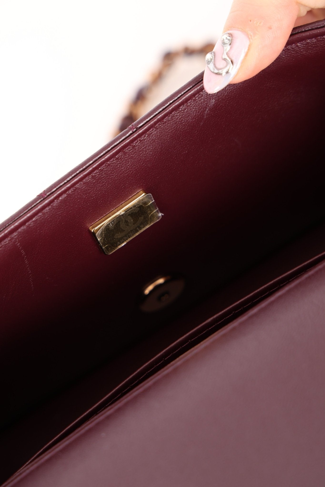 Ultra - Rare Chanel 2024 Bordeaux Lambskin Mini Rectangular Rose Gold Hardware Flap Bag - FashioNica