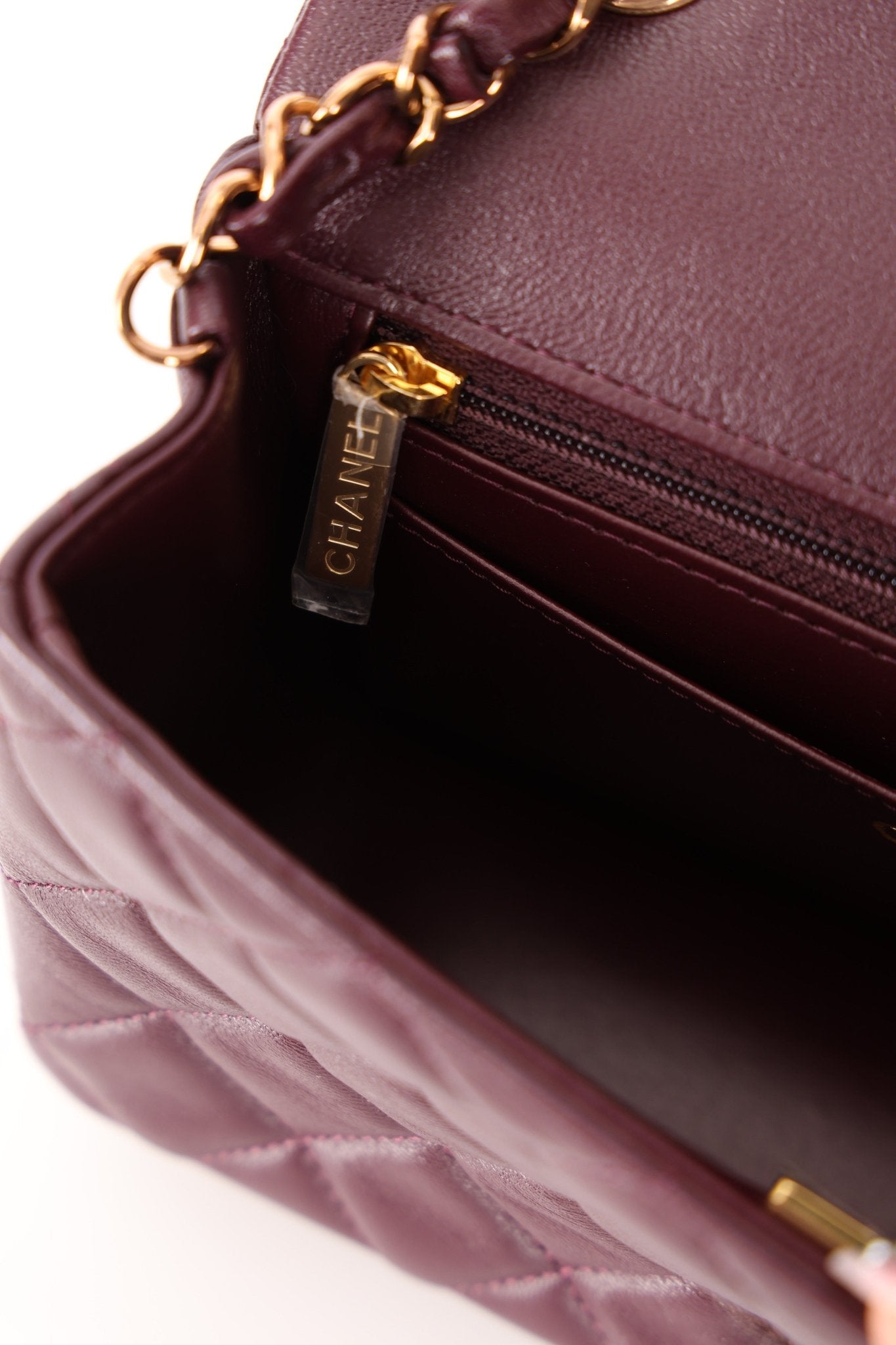 Ultra - Rare Chanel 2024 Bordeaux Lambskin Mini Rectangular Rose Gold Hardware Flap Bag - FashioNica