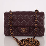 Ultra - Rare Chanel 2024 Bordeaux Lambskin Mini Rectangular Rose Gold Hardware Flap Bag - FashioNica
