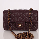 Ultra - Rare Chanel 2024 Bordeaux Lambskin Mini Rectangular Rose Gold Hardware Flap Bag - FashioNica