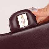 Ultra - Rare Chanel 2024 Bordeaux Lambskin Mini Rectangular Rose Gold Hardware Flap Bag - FashioNica