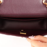 Ultra - Rare Chanel 2024 Bordeaux Lambskin Mini Rectangular Rose Gold Hardware Flap Bag - FashioNica
