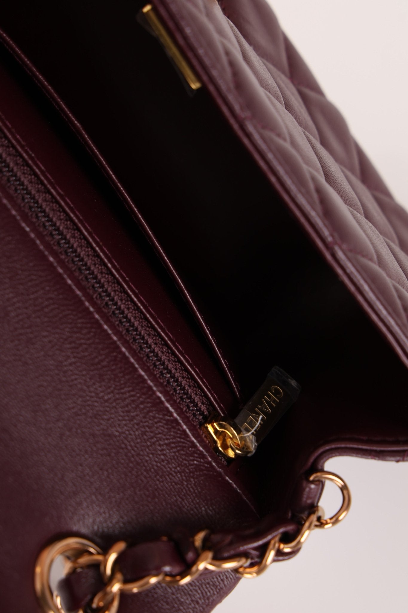 Ultra - Rare Chanel 2024 Bordeaux Lambskin Mini Rectangular Rose Gold Hardware Flap Bag - FashioNica