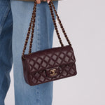 Ultra - Rare Chanel 2024 Bordeaux Lambskin Mini Rectangular Rose Gold Hardware Flap Bag - FashioNica