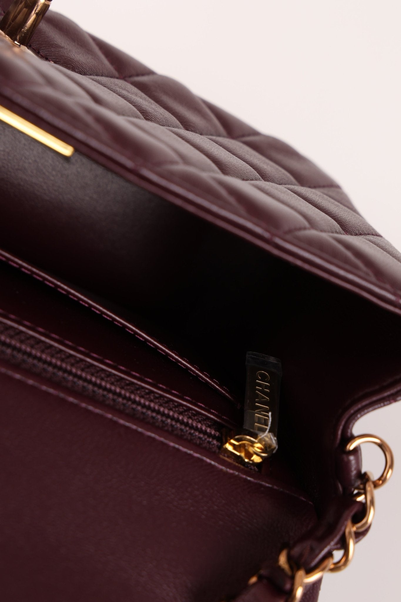 Ultra - Rare Chanel 2024 Bordeaux Lambskin Mini Rectangular Rose Gold Hardware Flap Bag - FashioNica