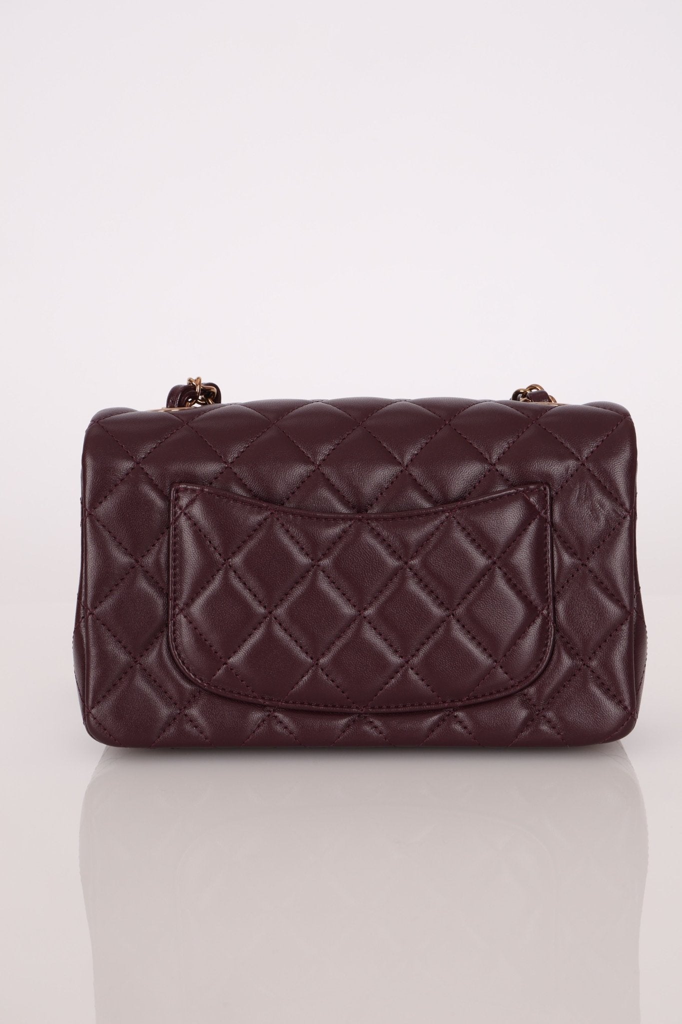 Ultra - Rare Chanel 2024 Bordeaux Lambskin Mini Rectangular Rose Gold Hardware Flap Bag - FashioNica