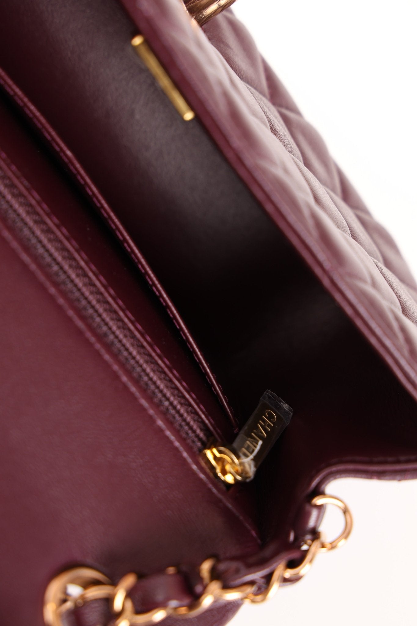 Ultra - Rare Chanel 2024 Bordeaux Lambskin Mini Rectangular Rose Gold Hardware Flap Bag - FashioNica