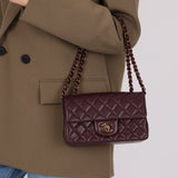 Ultra - Rare Chanel 2024 Bordeaux Lambskin Mini Rectangular Rose Gold Hardware Flap Bag - FashioNica