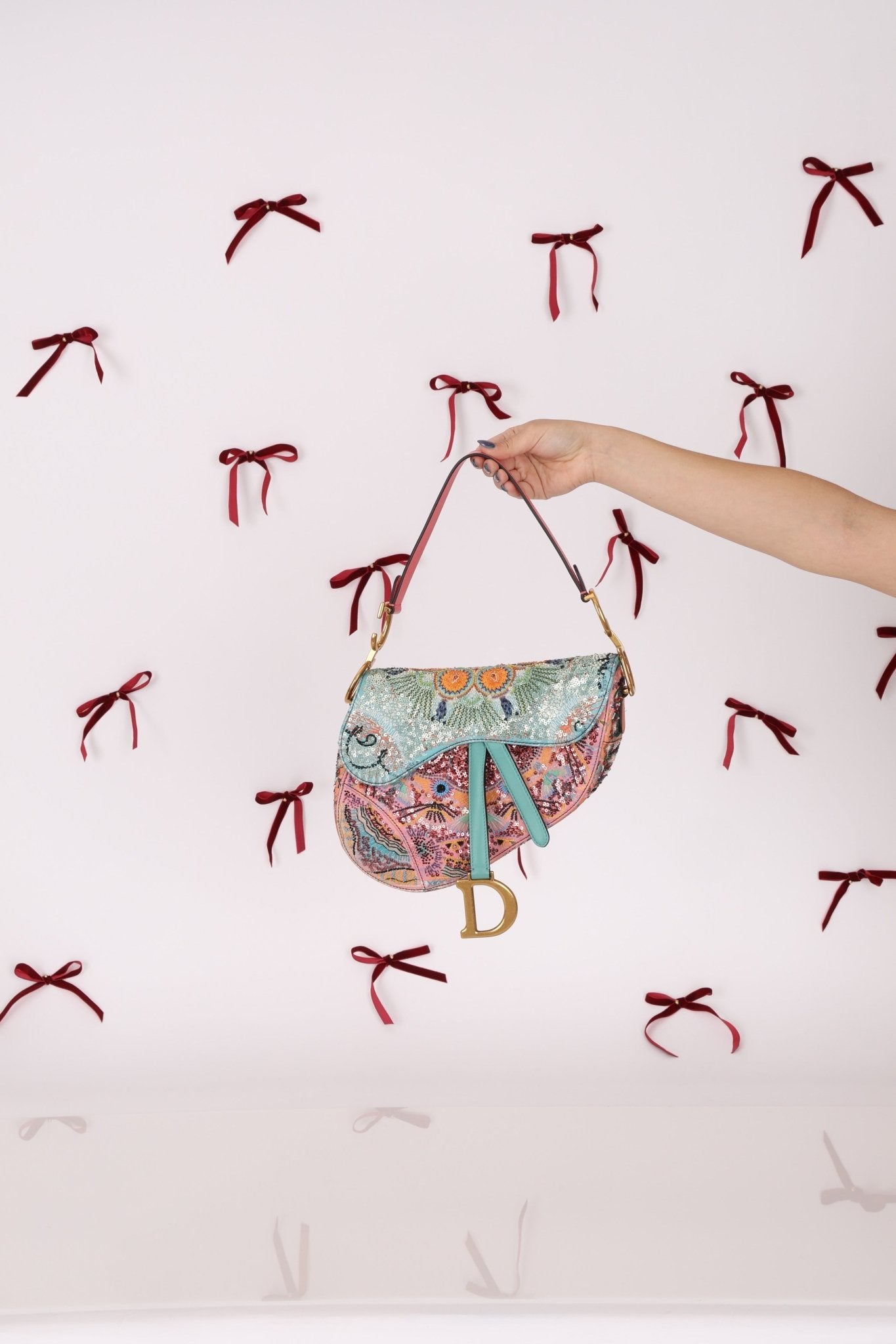 Ultra - Rare Dior 2020 "Dior in Lights" Sequin Beaded Saddle Bag - FashioNica