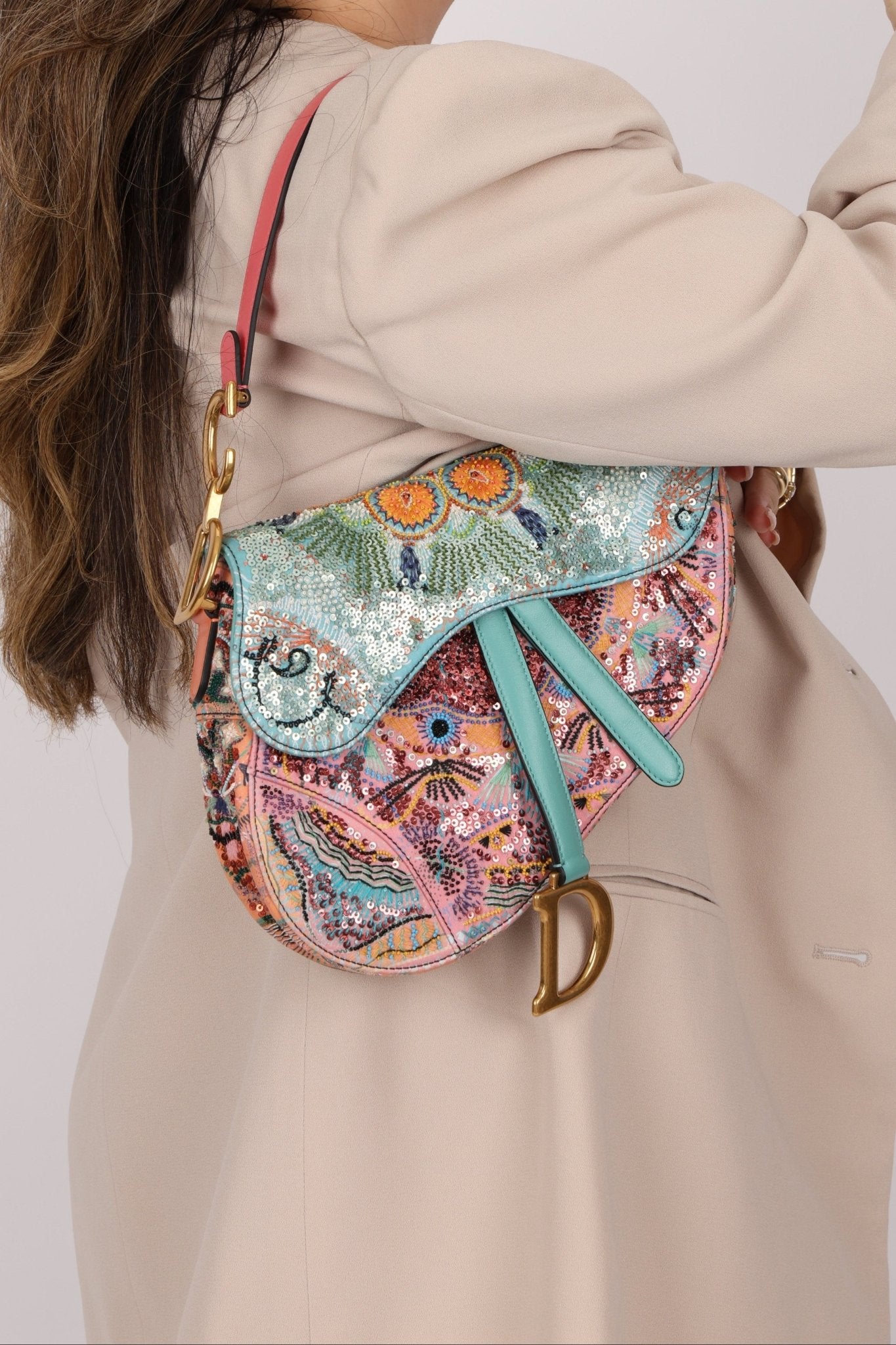 Ultra - Rare Dior 2020 "Dior in Lights" Sequin Beaded Saddle Bag - FashioNica