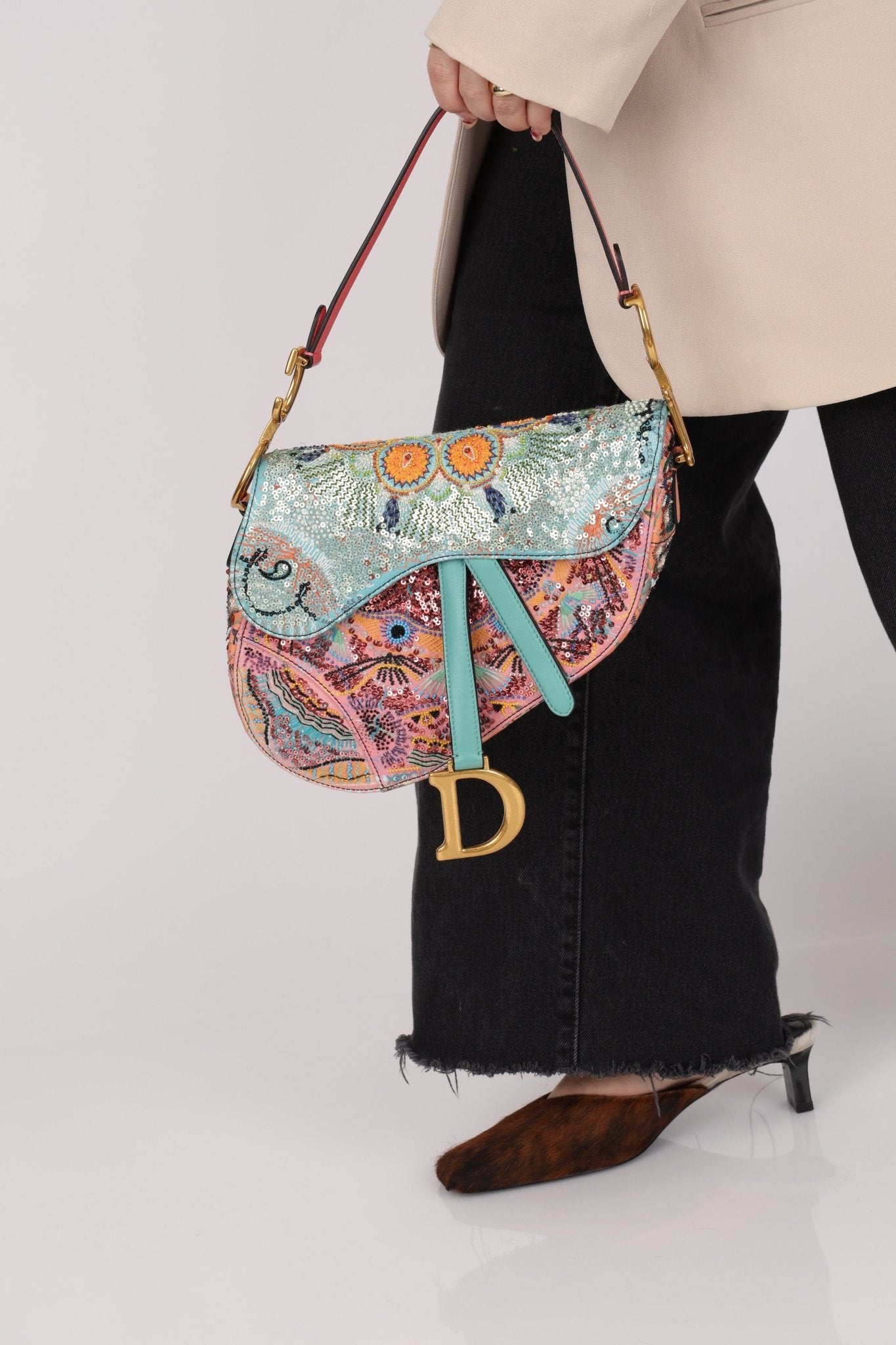 Ultra - Rare Dior 2020 "Dior in Lights" Sequin Beaded Saddle Bag - FashioNica