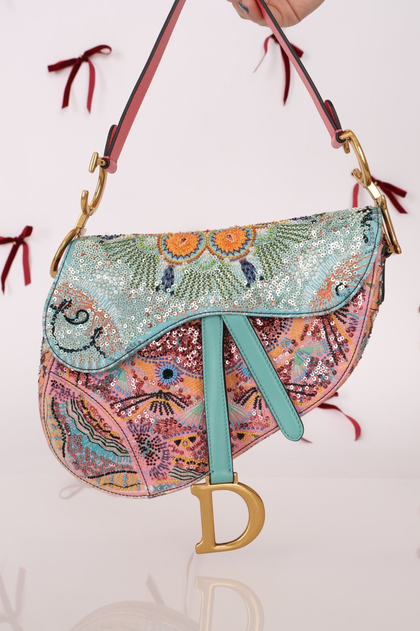 Ultra - Rare Dior 2020 "Dior in Lights" Sequin Beaded Saddle Bag - FashioNica