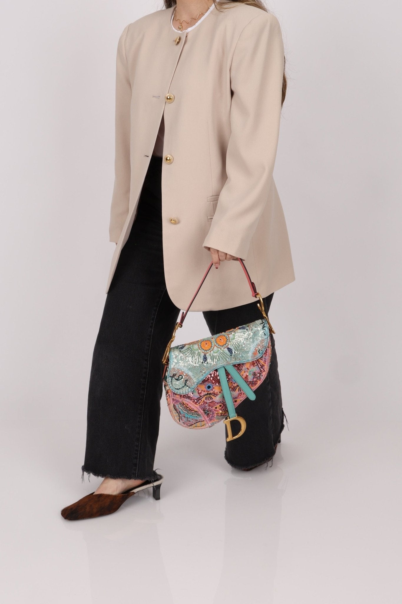 Ultra - Rare Dior 2020 "Dior in Lights" Sequin Beaded Saddle Bag - FashioNica