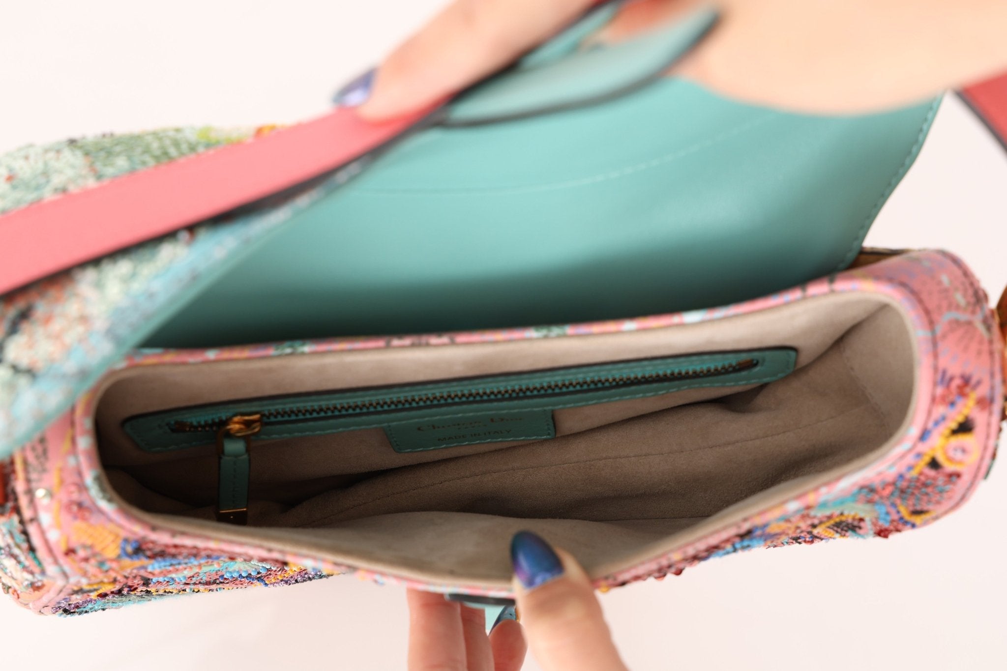 Ultra - Rare Dior 2020 "Dior in Lights" Sequin Beaded Saddle Bag - FashioNica