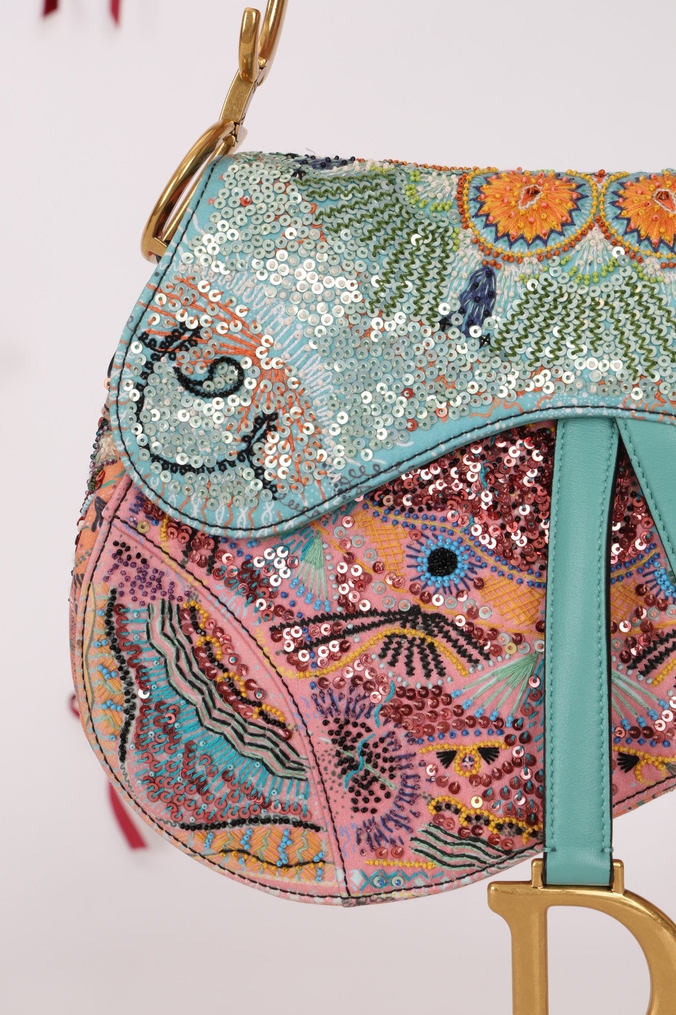 Ultra - Rare Dior 2020 "Dior in Lights" Sequin Beaded Saddle Bag - FashioNica