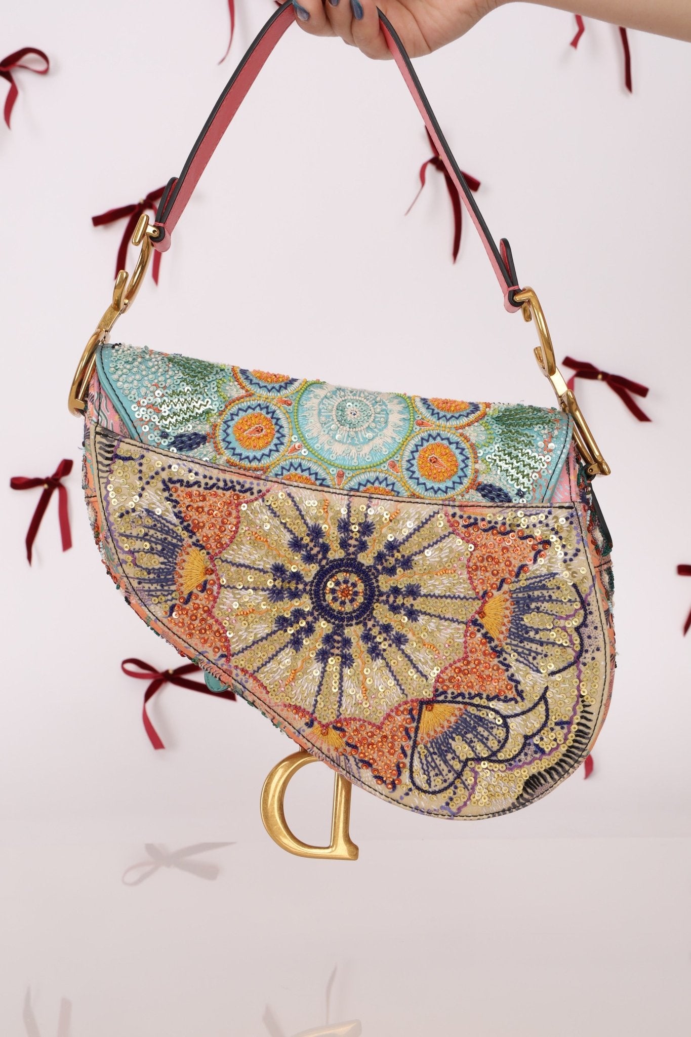 Ultra - Rare Dior 2020 "Dior in Lights" Sequin Beaded Saddle Bag - FashioNica