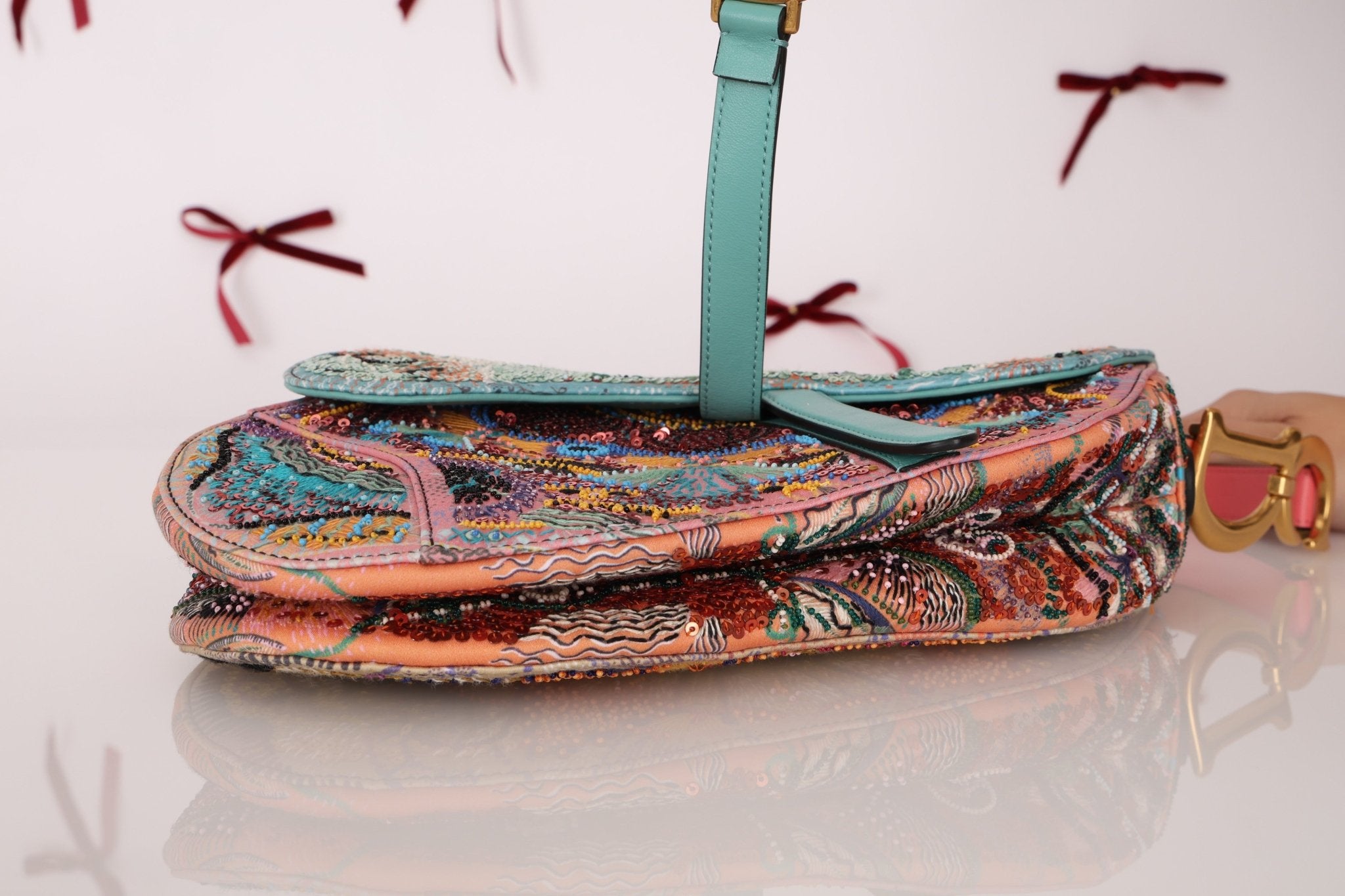 Ultra - Rare Dior 2020 "Dior in Lights" Sequin Beaded Saddle Bag - FashioNica