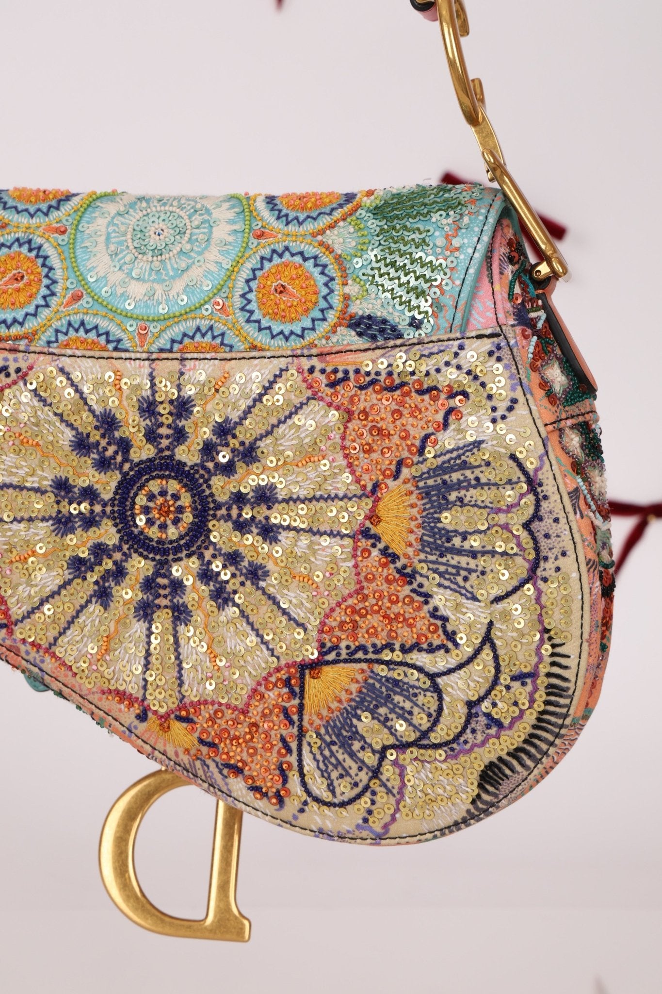 Ultra - Rare Dior 2020 "Dior in Lights" Sequin Beaded Saddle Bag - FashioNica