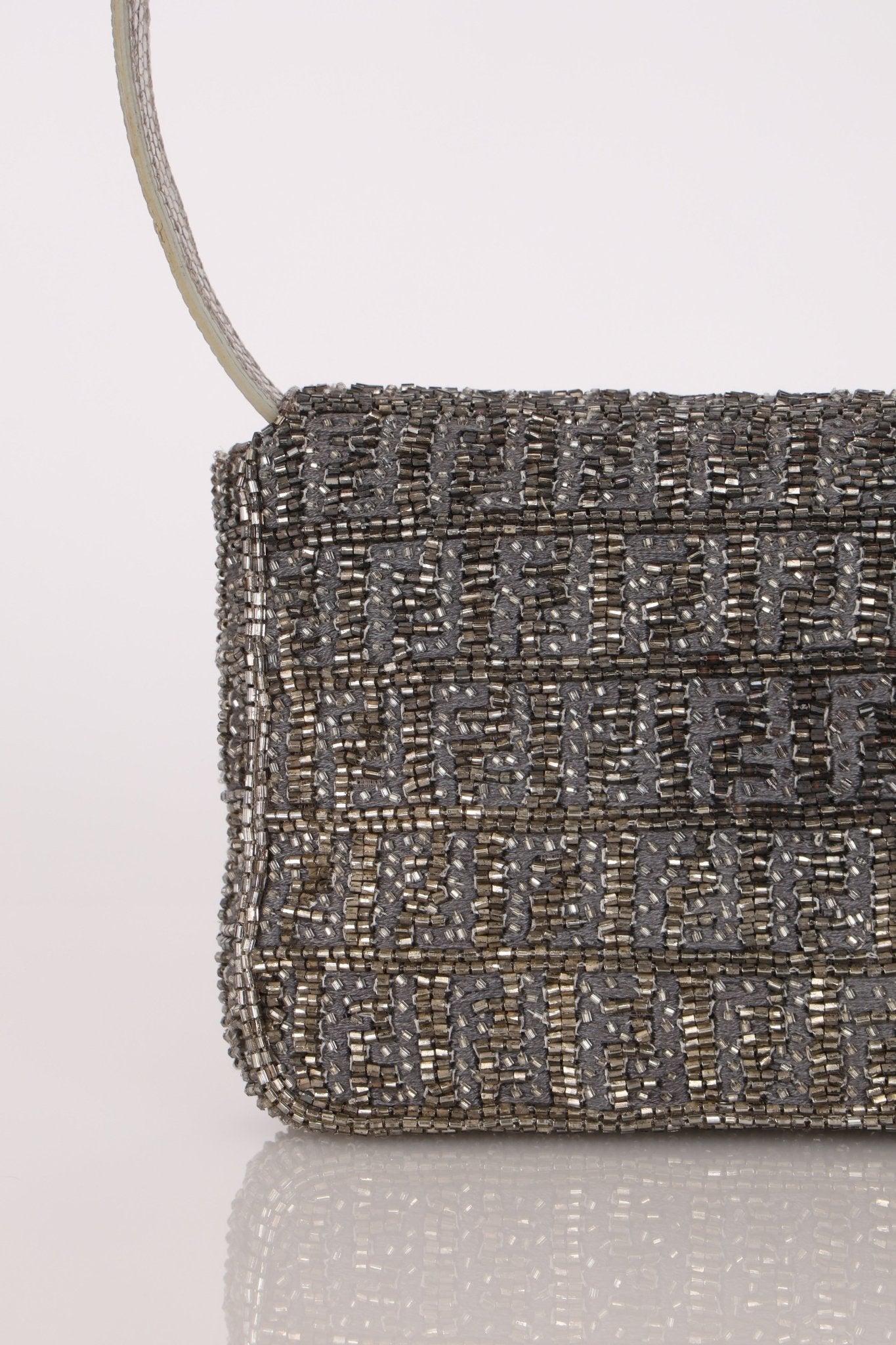 Ultra - Rare Fendi 2003 Karung Trimmed Metallic Beaded Zucchino Mini Baguette - FashioNica