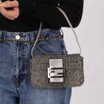 Ultra - Rare Fendi 2003 Karung Trimmed Metallic Beaded Zucchino Mini Baguette - FashioNica