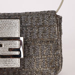 Ultra - Rare Fendi 2003 Karung Trimmed Metallic Beaded Zucchino Mini Baguette - FashioNica