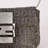 Ultra - Rare Fendi 2003 Karung Trimmed Metallic Beaded Zucchino Mini Baguette - FashioNica