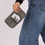 Ultra - Rare Fendi 2003 Karung Trimmed Metallic Beaded Zucchino Mini Baguette - FashioNica