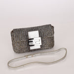 Ultra - Rare Fendi 2003 Karung Trimmed Metallic Beaded Zucchino Mini Baguette - FashioNica