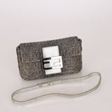 Ultra - Rare Fendi 2003 Karung Trimmed Metallic Beaded Zucchino Mini Baguette - FashioNica