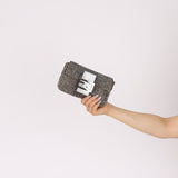 Ultra - Rare Fendi 2003 Karung Trimmed Metallic Beaded Zucchino Mini Baguette - FashioNica