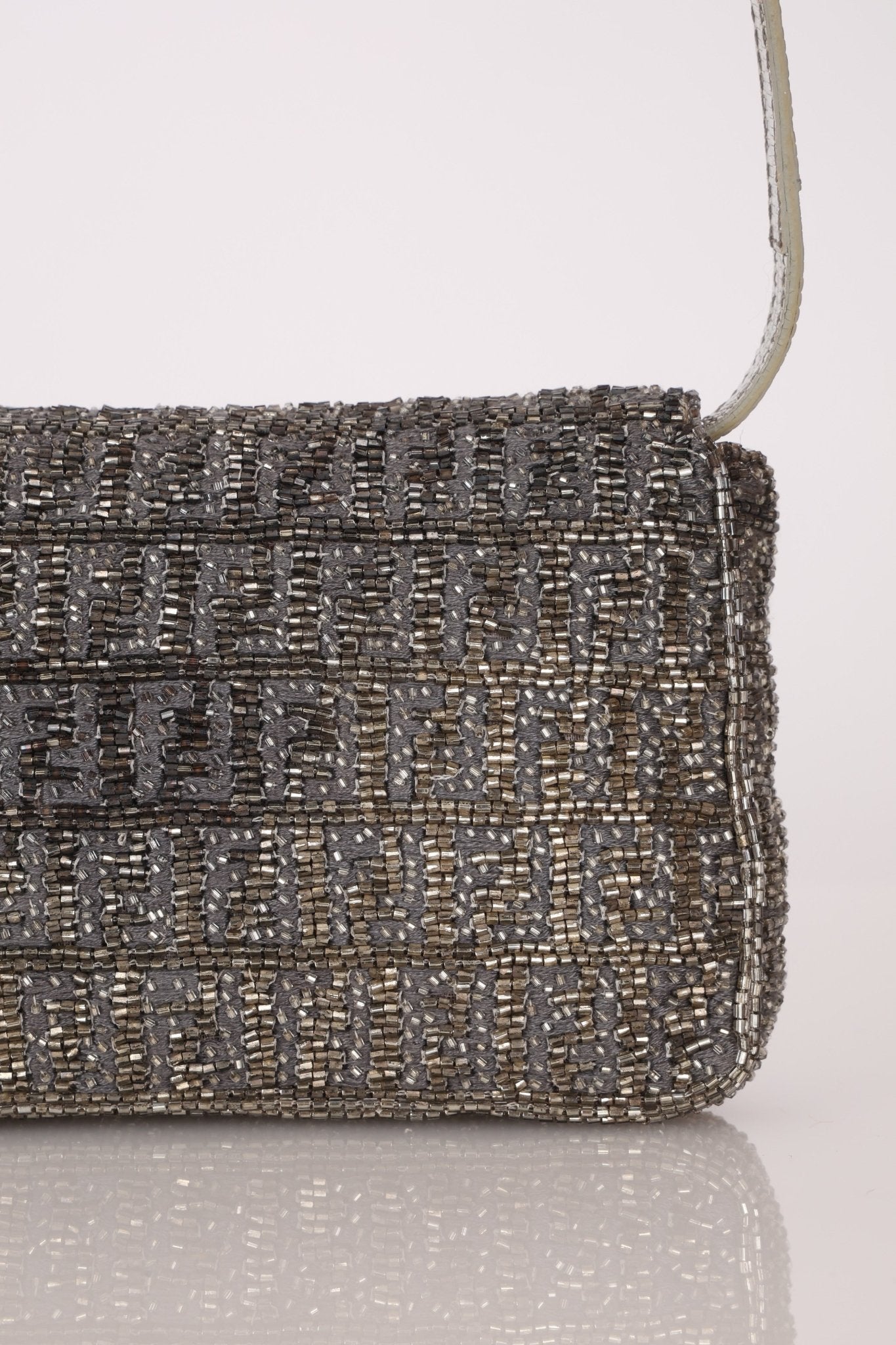 Ultra - Rare Fendi 2003 Karung Trimmed Metallic Beaded Zucchino Mini Baguette - FashioNica