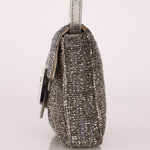Ultra - Rare Fendi 2003 Karung Trimmed Metallic Beaded Zucchino Mini Baguette - FashioNica