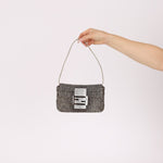 Ultra - Rare Fendi 2003 Karung Trimmed Metallic Beaded Zucchino Mini Baguette - FashioNica
