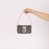 Ultra - Rare Fendi 2003 Karung Trimmed Metallic Beaded Zucchino Mini Baguette - FashioNica